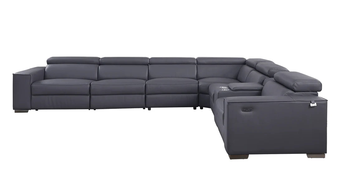 Picasso II 7-Piece Power Reclining Sectional – Dark Grey Italian Leather Match