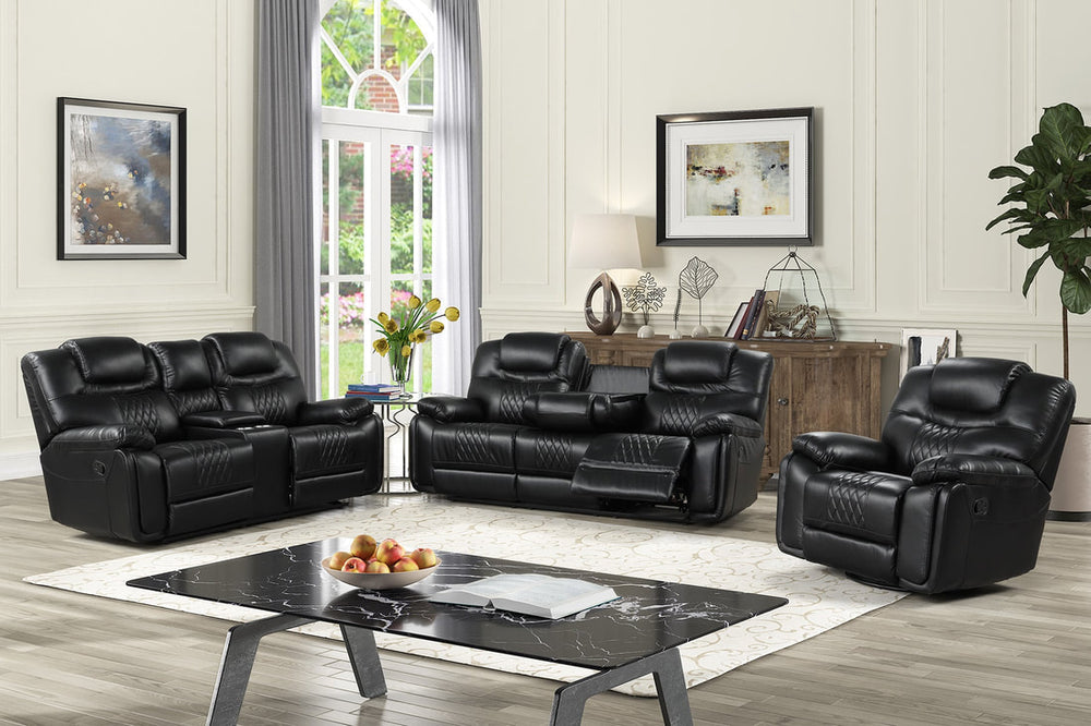 Galveston 3-PC Oversized Reclining Living Room Set – Black Leather Gel