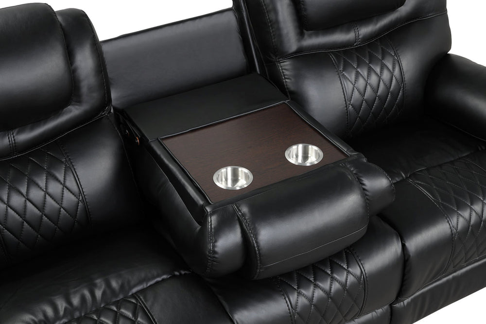 Galveston 3-PC Oversized Reclining Living Room Set – Black Leather Gel