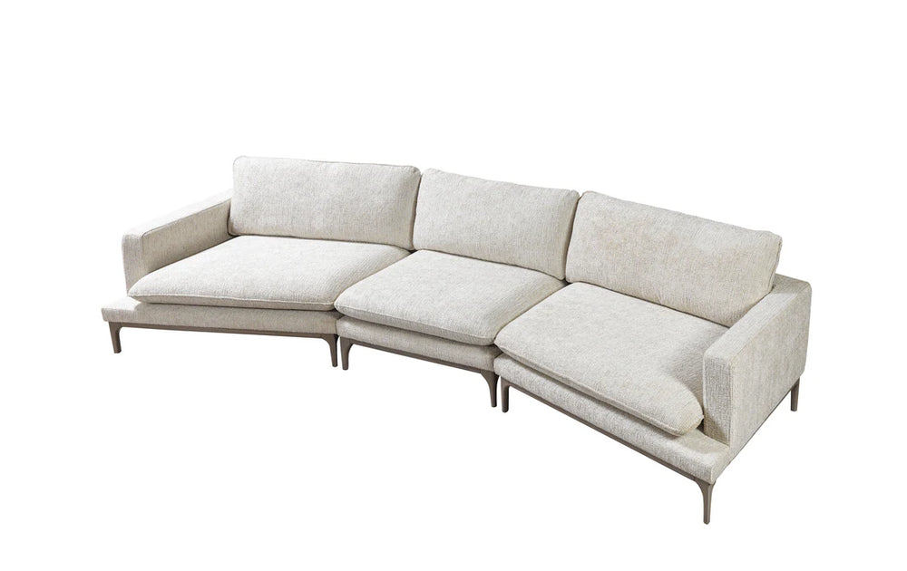 Dylan Ivory Linen 3-Piece Curved Sectional with Ottoman