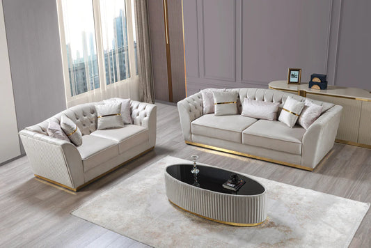 Milena Ivory Velvet Sofa & Loveseat