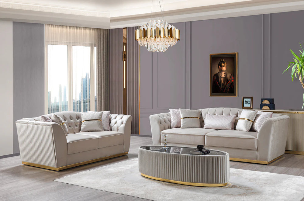 Milena Ivory Velvet Sofa & Loveseats