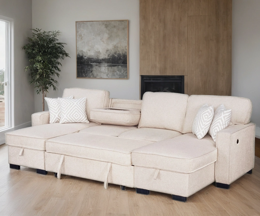 Sahara Double Storage Chaise Sectional w/ Drop Down Cupholders