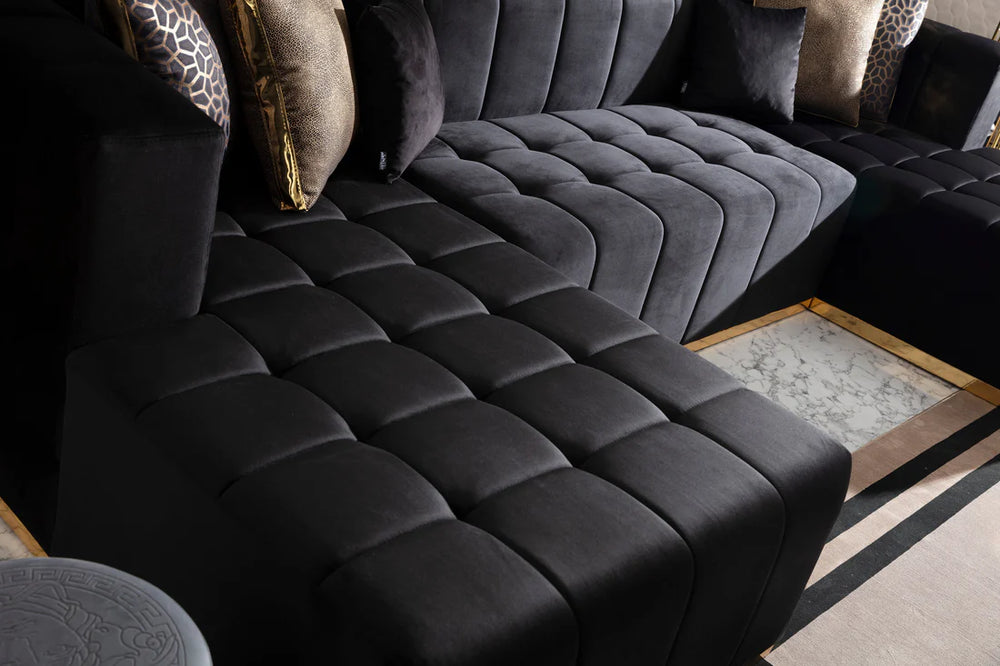 Elisha Velvet Black Double Chaise Sectional