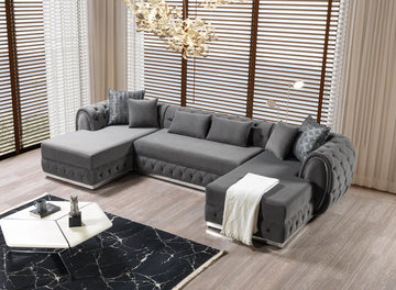 Jessie Gray Velvet Double Chaise Sectional