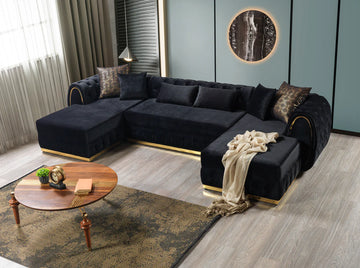 Jessie Black Velvet Double Chaise Sectional