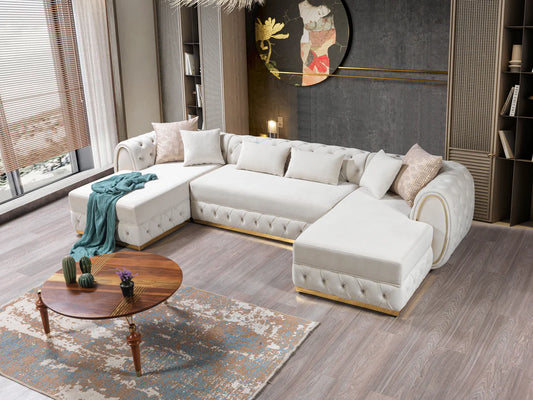 Jessie Ivory Velvet Double Chaise Sectional