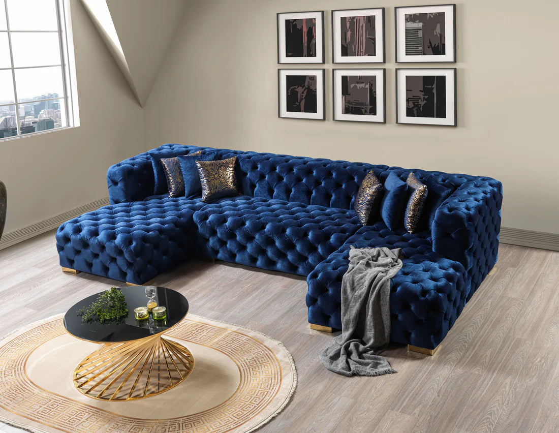 Neva Blue Blue Velvet Double Chaise Sectional