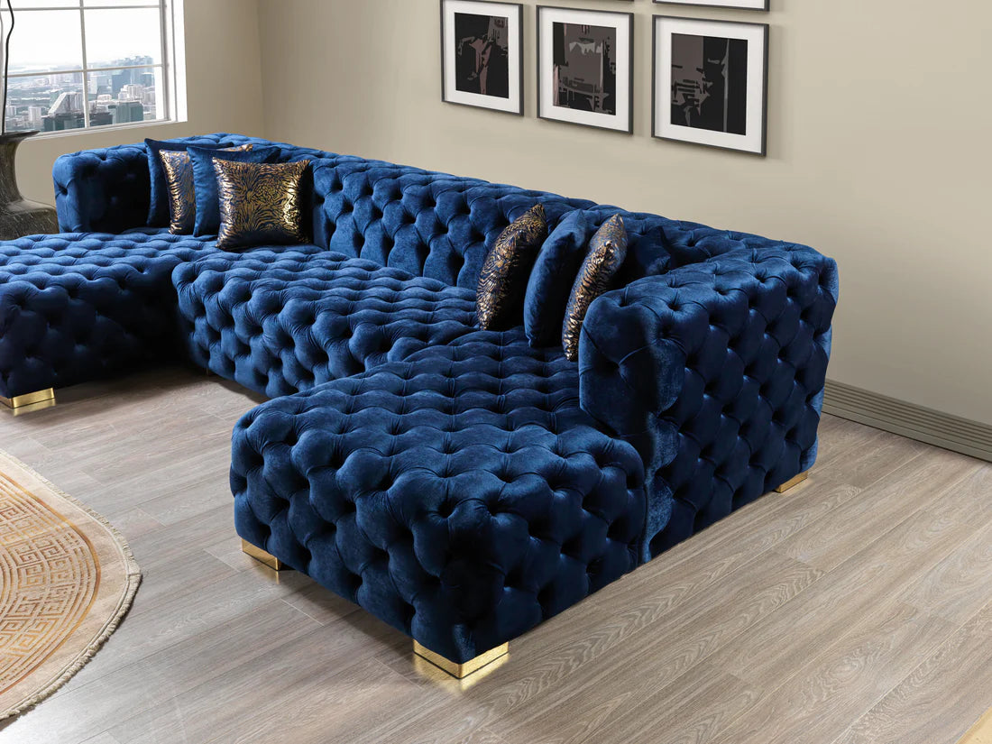 Neva Blue Blue Velvet Double Chaise Sectional