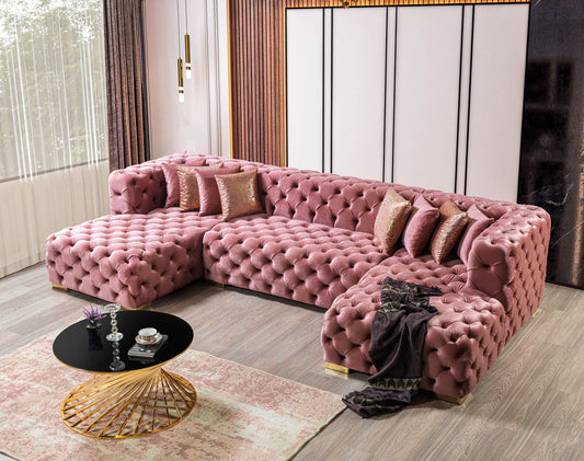 Neva Pink Velvet Double Chaise Sectional