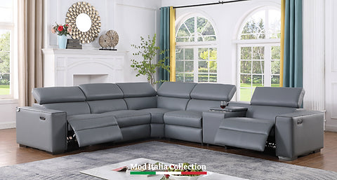 Picasso 6-PC Gray Italian Leather Sectional