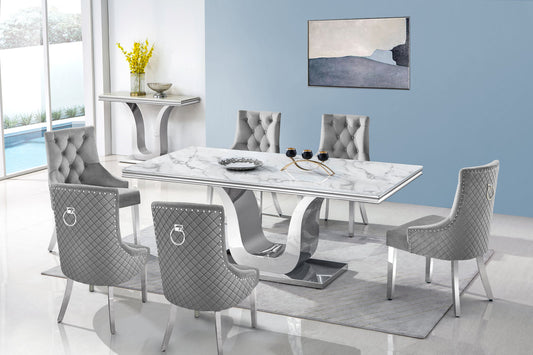 Denver 7-PC Marble Top Dining Table Set