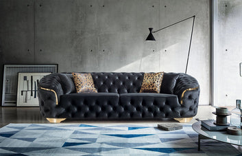 Lupino Black Velvet 2-PC Sofa and Loveseat