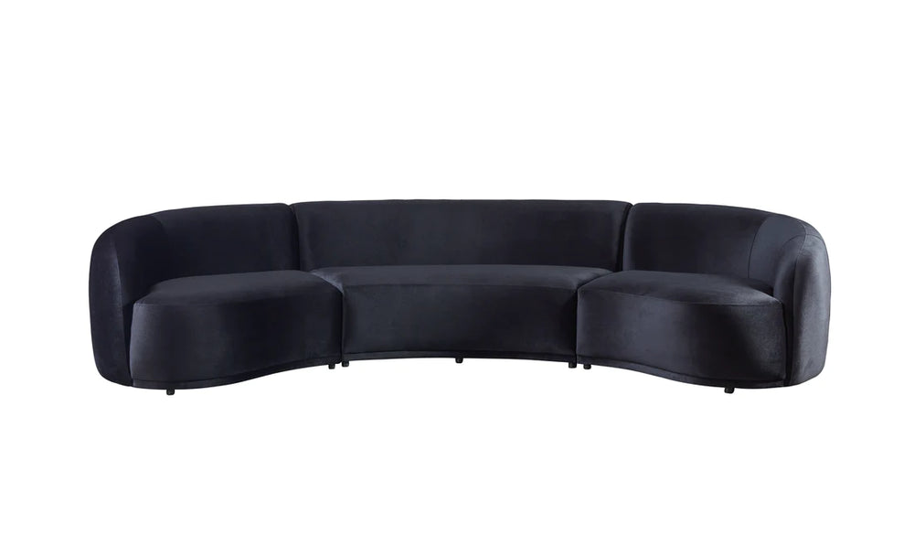 Bonita Charcoal Velvet 3-Piece Curved Sectional