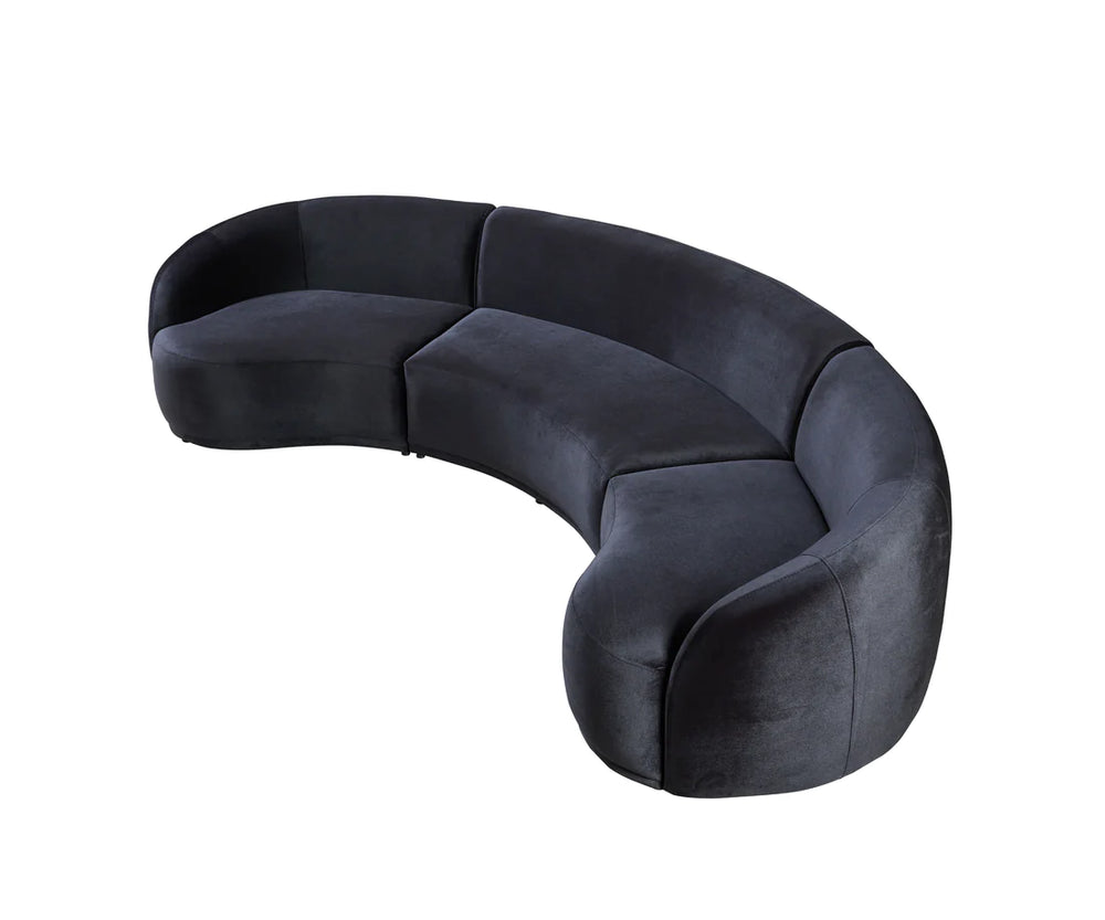 Bonita Charcoal Velvet 3-Piece Curved Sectional