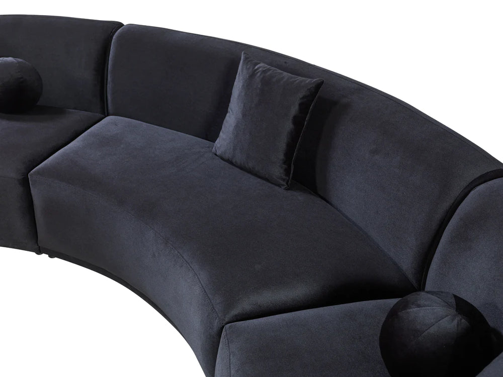Bonita Charcoal Velvet 3-Piece Curved Sectional
