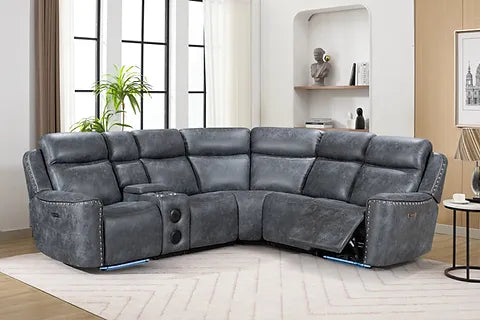 Romi Grey Power Reclining Sectional w/Bluetooth