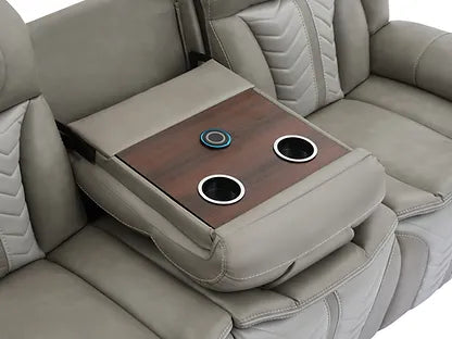 Innova Reclining Sofa Set | Air Leather | LED Lights & Wireless Charger | Gray & Black | 2-PC & 3-PC