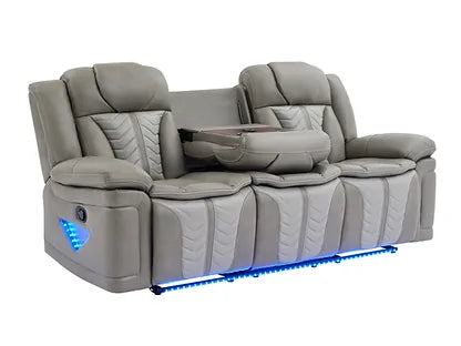 Innova Reclining Sofa Set | Air Leather | LED Lights & Wireless Charger | Gray & Black | 2-PC & 3-PC