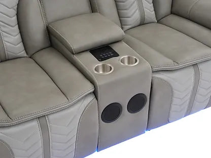 Innova Reclining Sofa Set | Air Leather | LED Lights & Wireless Charger | Gray & Black | 2-PC & 3-PC
