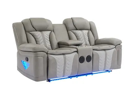 Innova Reclining Sofa Set | Air Leather | LED Lights & Wireless Charger | Gray & Black | 2-PC & 3-PC