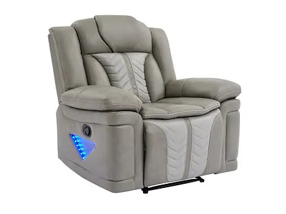 Innova Reclining Sofa Set | Air Leather | LED Lights & Wireless Charger | Gray & Black | 2-PC & 3-PC