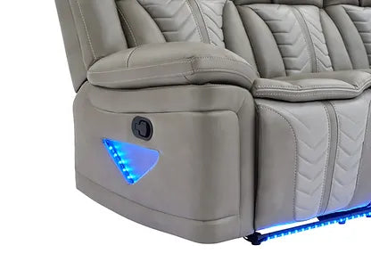 Innova Reclining Sofa Set | Air Leather | LED Lights & Wireless Charger | Gray & Black | 2-PC & 3-PC
