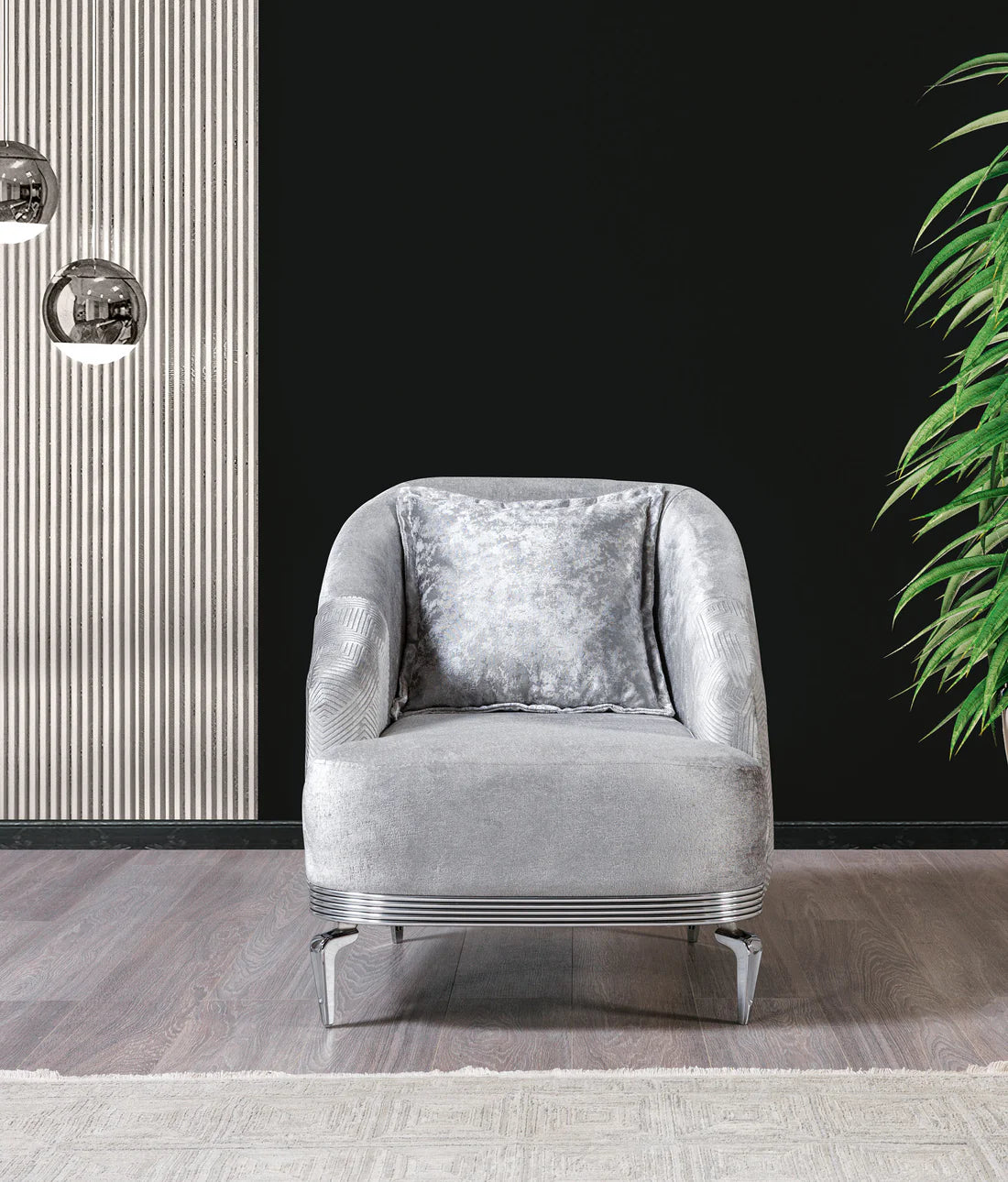 Santana Silver Velvet Accent Chair | Modern Living Room Chair