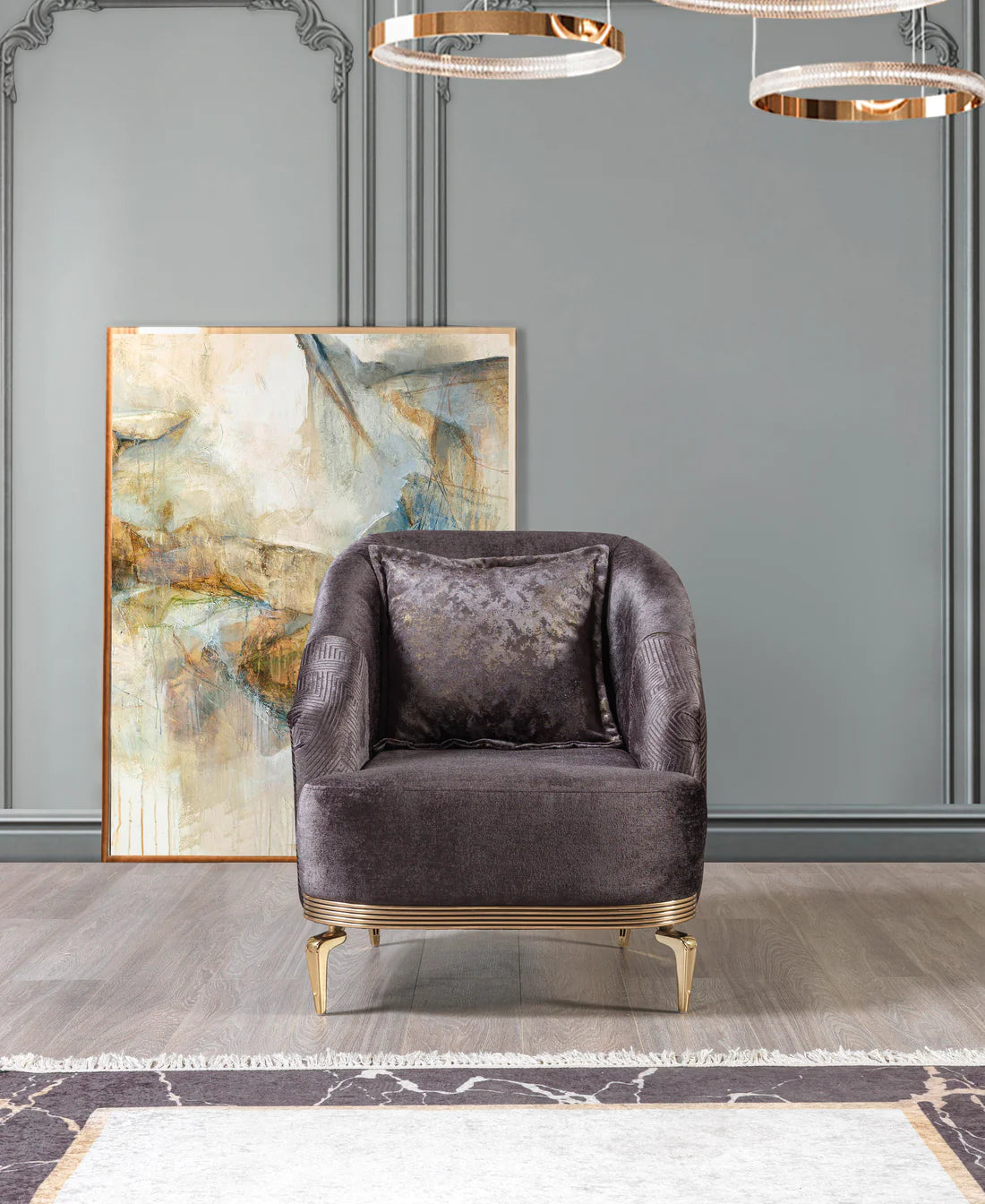 Santana Smoke Velvet Accent Chair | Modern Living Room Chair