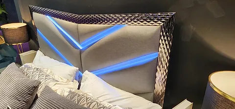 Vera Grey High Gloss Platform Bedroom Set with LED Headboard