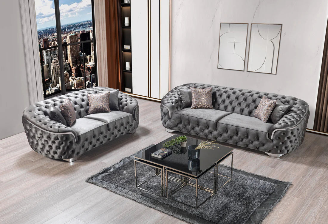 Lupino Gray Velvet 2-PC Sofa and Loveseat