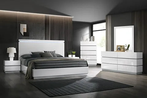 Florence White Bedroom Set | LED Headboard | Platform Bed