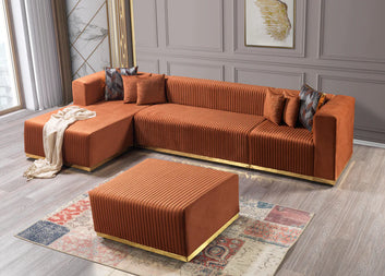 Juliana Orange Velvet 4-Piece Sectional