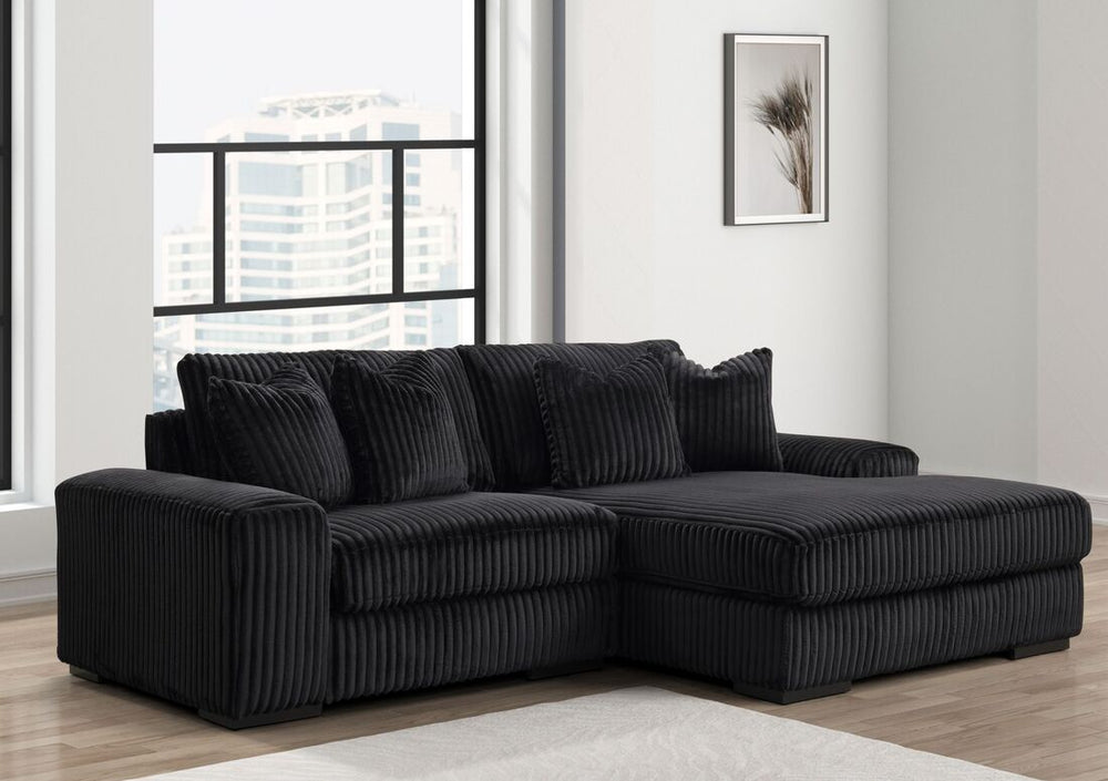 Sunday 2-Piece Fabric Sectional Sofa 102" - Modern L-Shape Couch | Black Gray & Beige