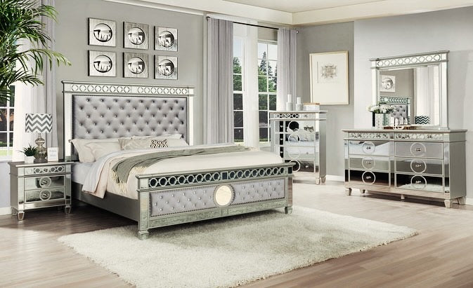 Bella Velvet Bedroom Suite | Black, Blue & Silver | Queen & King | 4-PC & 5-PC