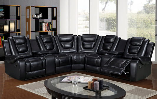 Jordan Black Leather Sectional Recliner Set