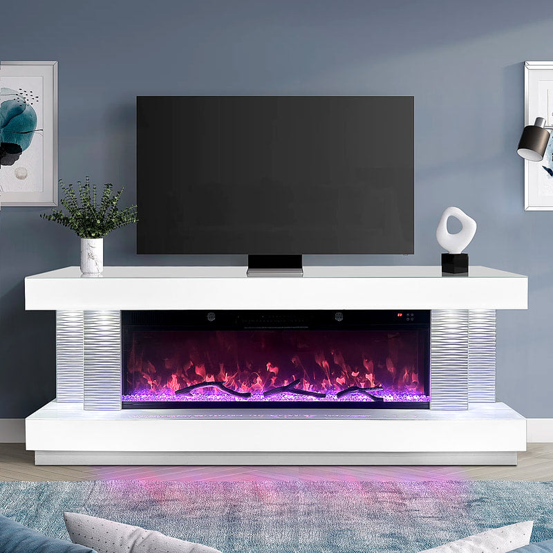 71" Tri-Color Glass Mirror Electric Fireplace TV Stand with LED & Bluetooth - Electra