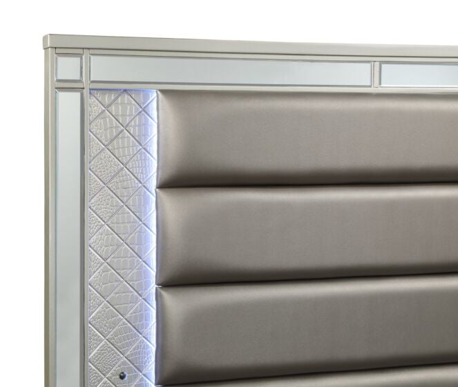 Cristian Bedroom Set | Champagne Finish | Upholstered Headboard | Queen & King | 4-PC & 5-PC