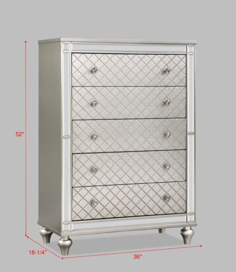 Cristian Bedroom Set | Champagne Finish | Upholstered Headboard | Queen & King | 4-PC & 5-PC