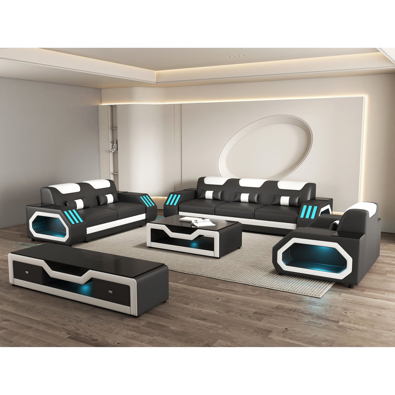 Matrix Black 3-PC Sofa Living Room Set