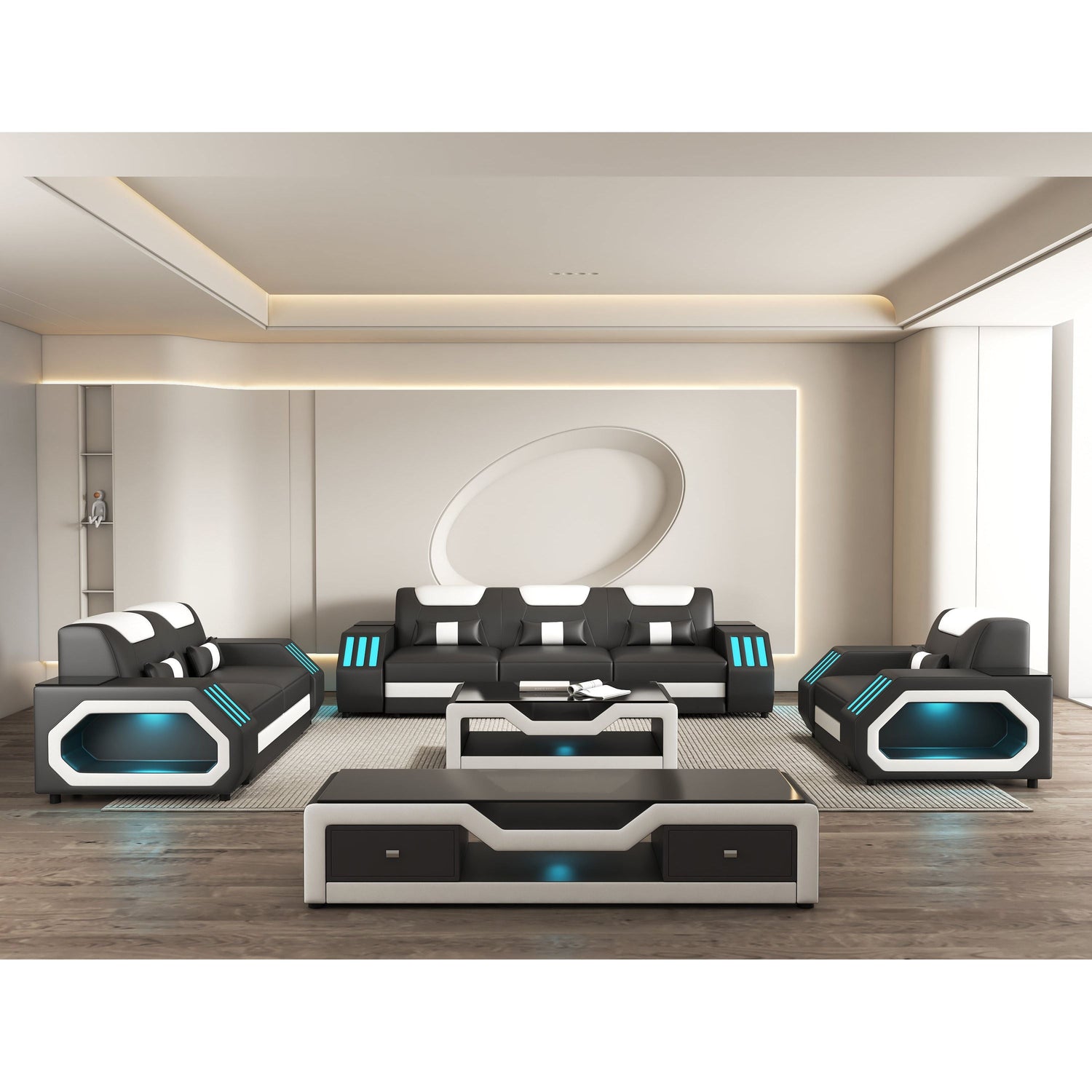 Matrix Black 3-PC Sofa Living Room Set