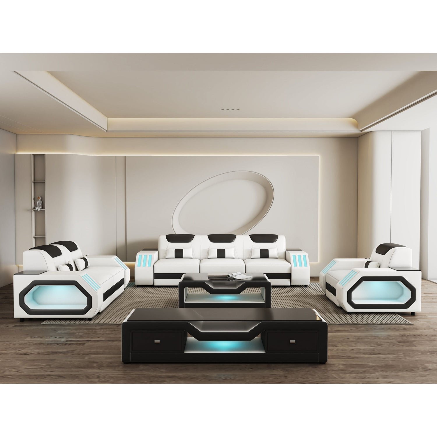 Matrix White 3-PC Sofa Living Room Set