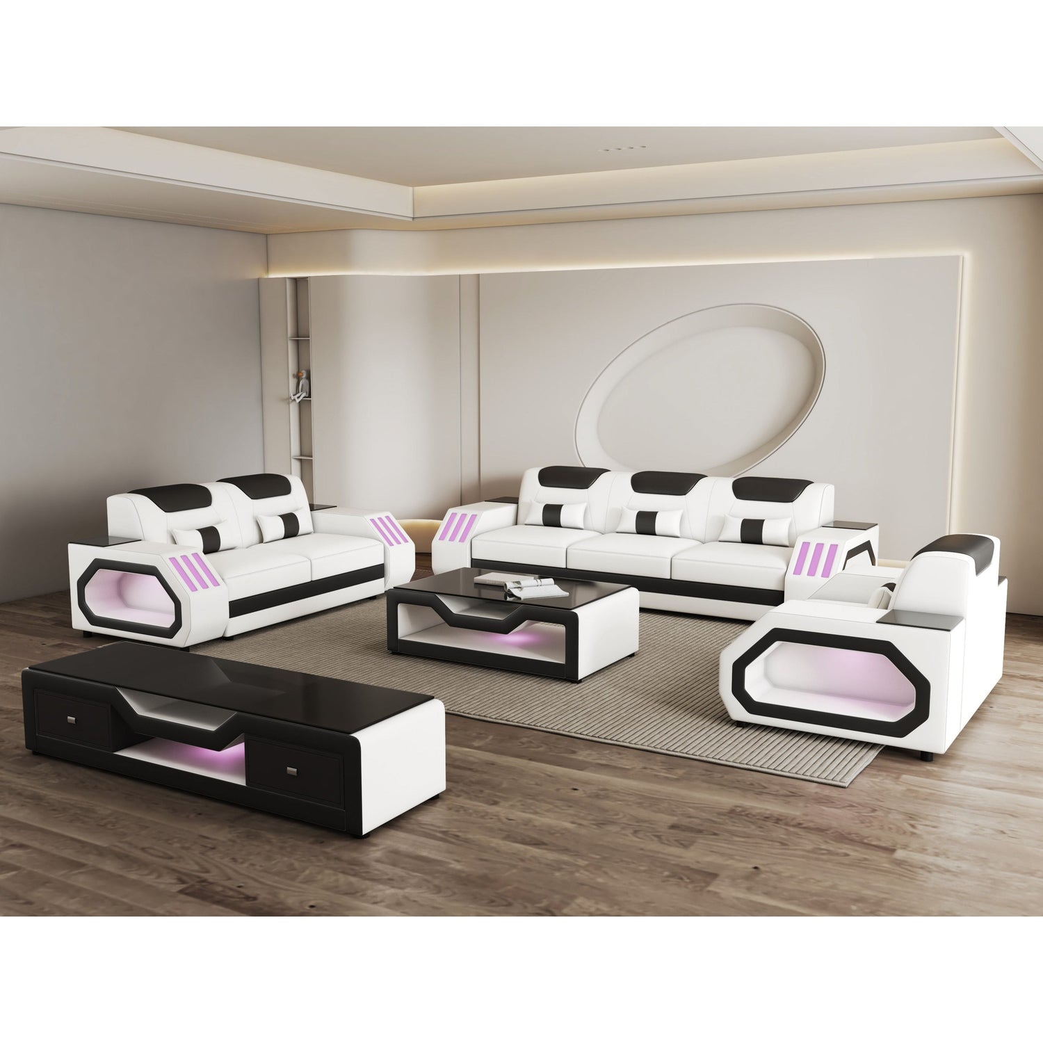 Matrix White 3-PC Sofa Living Room Set