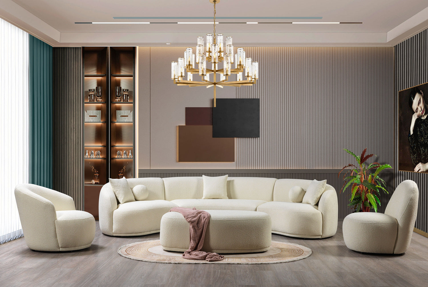 Bonita Ivory Boucle 3-Piece Curved 138" Sectional