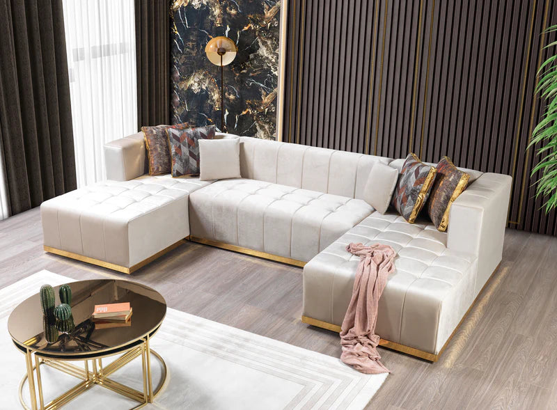 Elisha Velvet Double Chaise Sectional | Luxury Modular Sofa