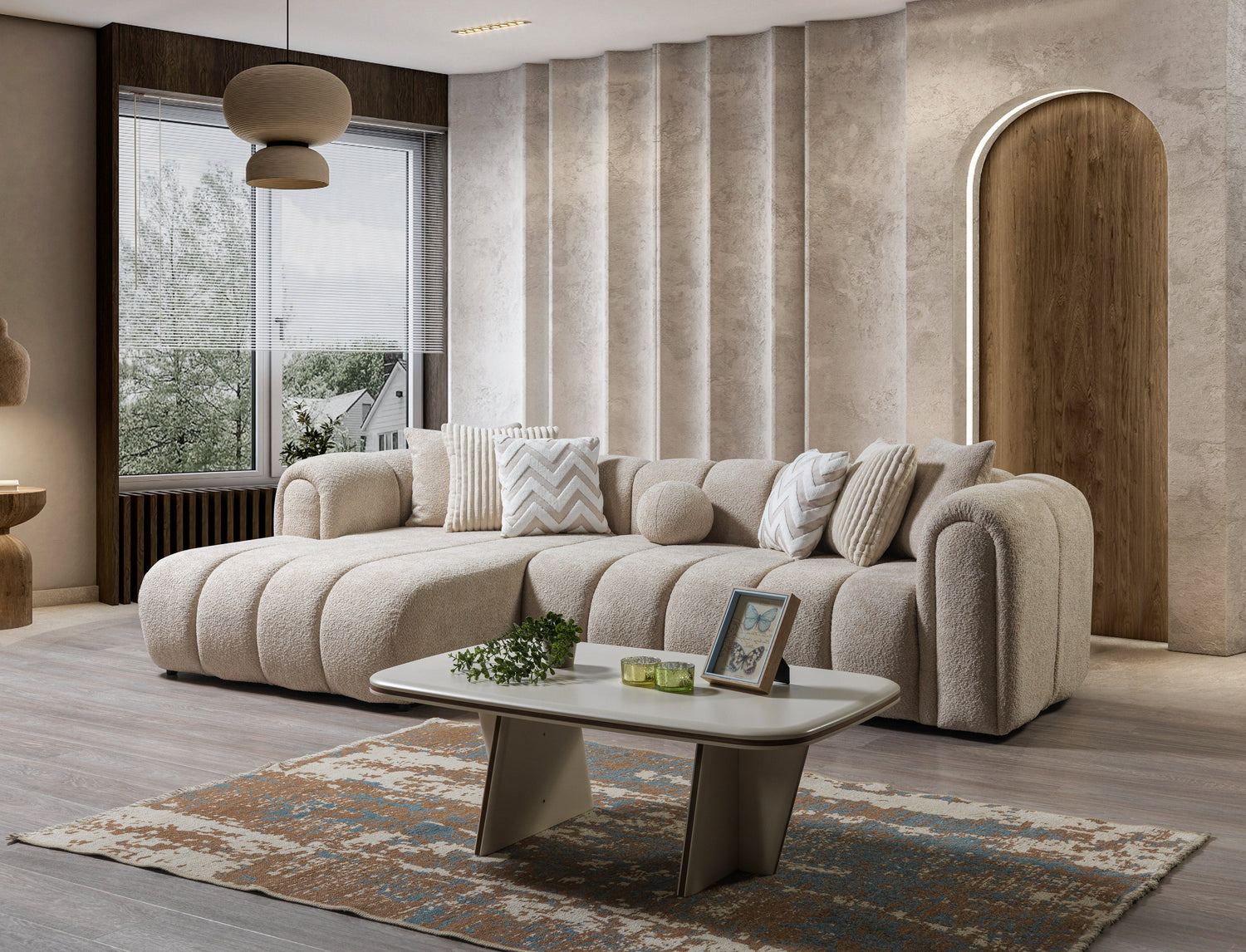 Lis Sand Boucle 115" Sectional – LAF or RAF Chaise | Nova Furniture