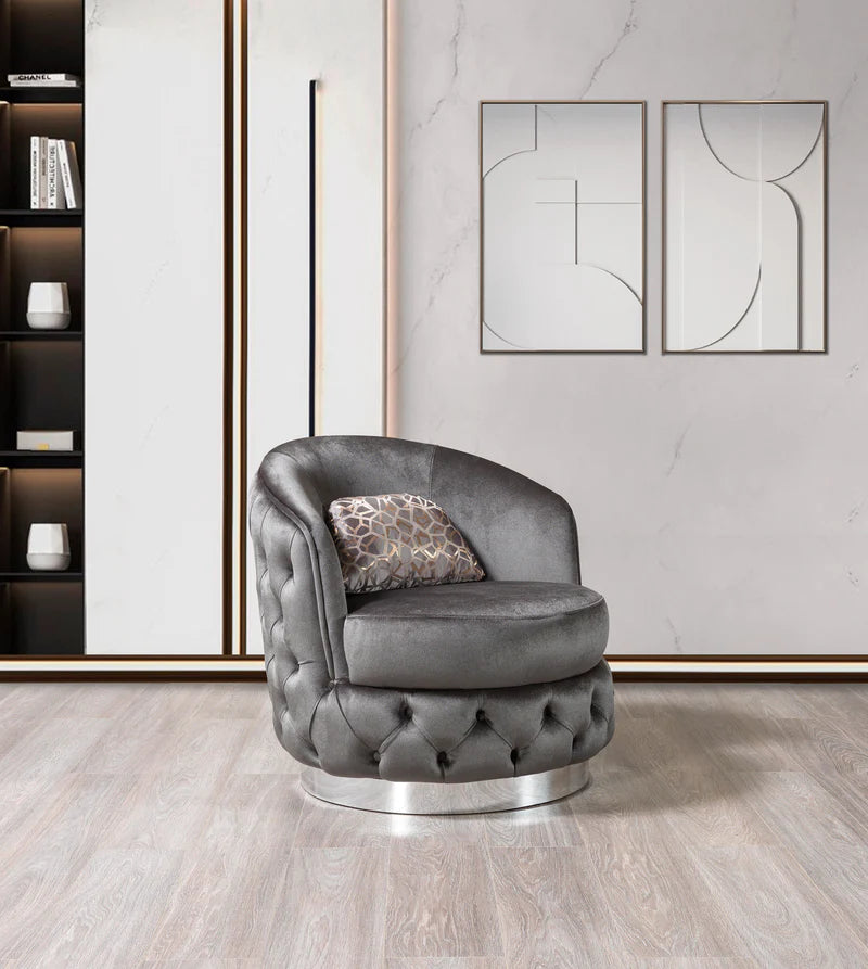 Lupino Velvet Accent Chair – Grey, Ivory & Black