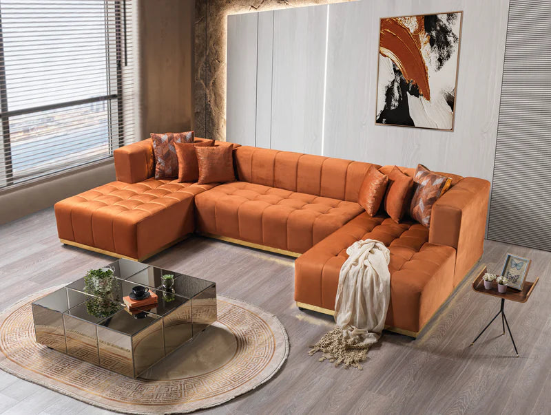 Elisha Velvet Double Chaise Sectional | Luxury Modular Sofa