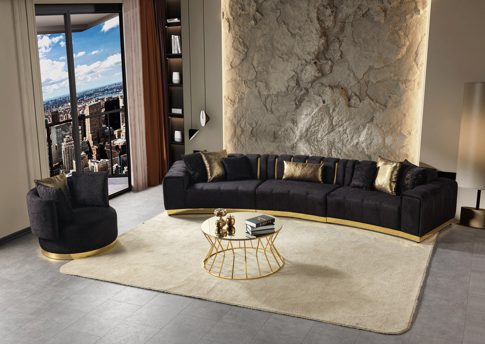 Michelle Black Velvet 3-Piece Curved Sectional