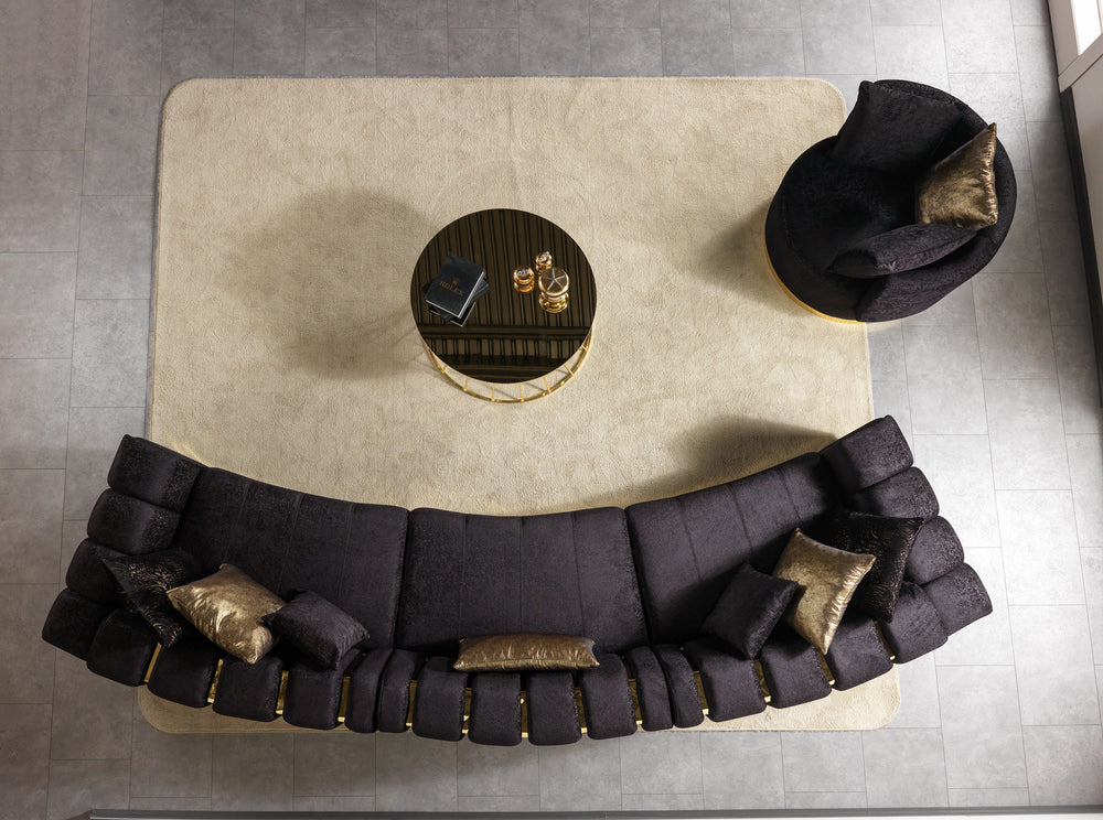 Michelle Black Velvet 3-Piece Curved Sectional